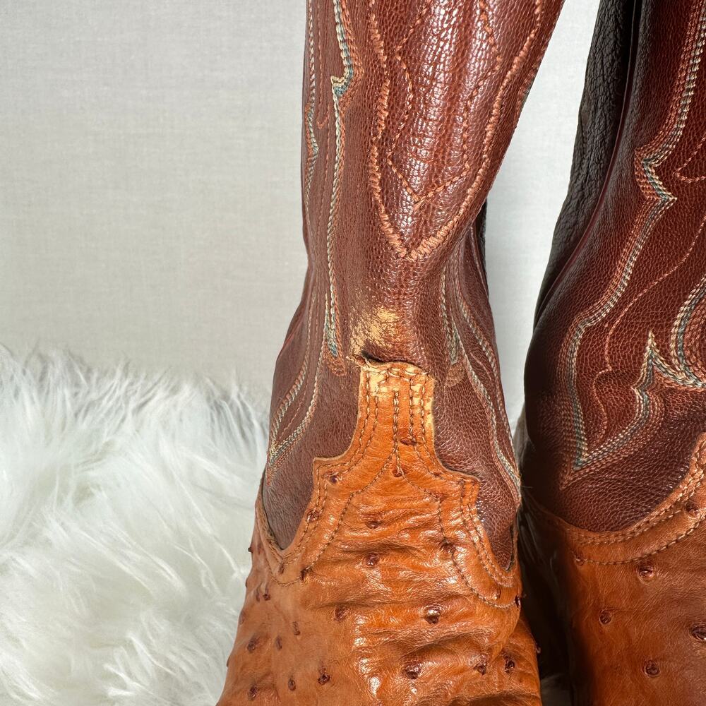 Lucchese 1883 Ostrich Cowboy Boots 8B Brown Western Vintage Cowgirl - Picture 7 of 16